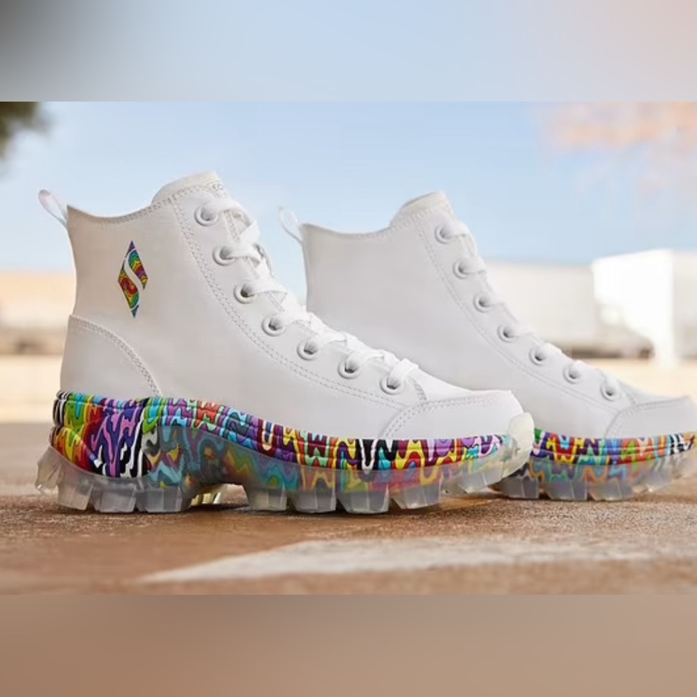 Skechers White Hi Ryze  Jen Stark Sneakers with Colorful Soles sz8